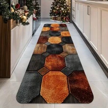 1pc Orange And Black Octagon Pattern Runner, Long Rug, Bathroom, Non-Slip Running Carpet, Bedside/Sofa Area Rugs, Kitchen Floor Mats, Washable Indoor Decorative Rug, Suitable Bathrooms, Bathtub Side, Hallway, Balcony, Bedroom, Entryways, Outdoor, Home Aesthetic Graduation Season Decoration - 黑色 - 查看 3