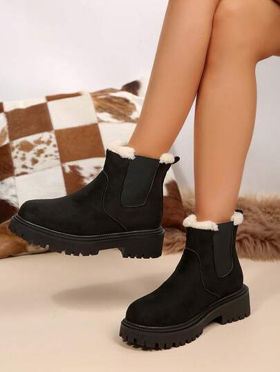 Winter Thick Soled, Thick Heel, Fashionable Women's High-Heeled, Oversized Snow Boots With Elastic Fit And Added Fleece Inside For Warmth, Women's Winter Boots