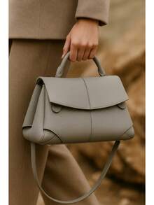 Bolso de mano de cuero genuino plisado para mujeres - Diseño minimalista y elegante - Gris - Ver 3