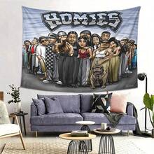 HOMIES" Tapestry - Vibrant Street Art Wall Hanging With Diverse Characters  Ideal For Bedroom  Living Room  Office  Or  Party Decor  Polyester Fabric  Indoor/Outdoor Use  Party Wall Decor | Urban Art Decor | Durable Wall Fabric  Wall Decor - Nhiều màu - Xem 2