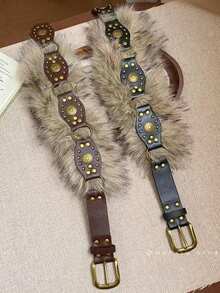 美式复古Y2K千禧年风格铆钉腰带，女士款，小众设计，性感魅力，宽版，PU皮革 - 彩色 - 查看 3