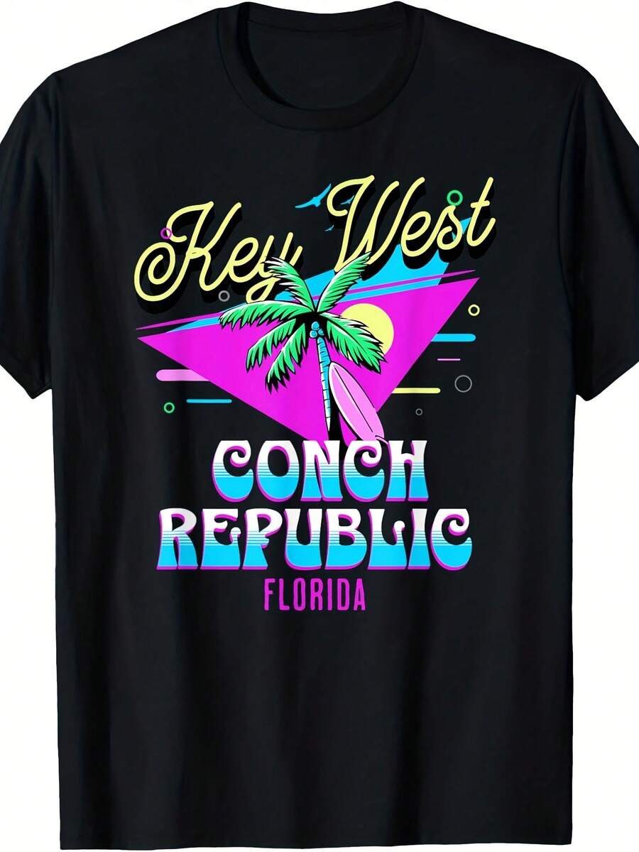 Conch Republic 80s 90s Retro Aesthetic Key West Florida T-Shirt - 款式24 - 查看 1