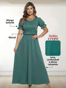 Vestido Longo com Mangas Bufantes e Saia Godê –Moda Feminina - Verde - Visão 4