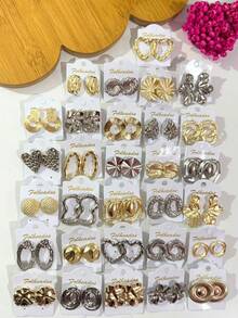 Gold Plated Earrings Kit, Women's Fashion Jewelry, Assorted Models - KIT 6 PAIRS HALF aND HALF - View 2