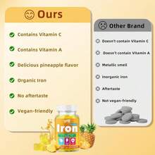 2 paquetes de Gominolas de hierro con multivitaminas para adultos y niños - Enriquecido con vitamina B6, B12, C, zinc y ácido fólico - Para la salud de la sangre y el aumento de energía - Sabor a piña, apto para veganos, 120 gominolas - Nombre del sabor B - Ver 5