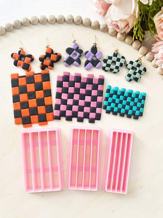 Checkered Polymer Clay Cutters, Geometric Clay Earring Cutter For Polymer Clay Jewelry Making, Polymer Clay Stud Earring Making Tool, Clay Jewelry Making Kit, Clay Earring Molds- For Handmade Earring Making - Suitable For Beginners & Jewelry Artists, Polymer Clay Stud Earring Making Tool, Perfect For Crafting Jewelry And Decorative Items, Jewelry Making Supplies