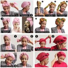 Ankara African Print Soft Headwraps Headband Long Hair Wrap Scarf Turban Tie Jersey Knit African Wraps - 1件綠色 - 查看 3