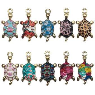 10pcs Cute Turtle Charms, Colorful Zinc Alloy Pendants For DIY Jewelry Making, Multi-Use For Keychains Bag Phone Charms Earrings Necklaces, Kawaii Craft Supplies