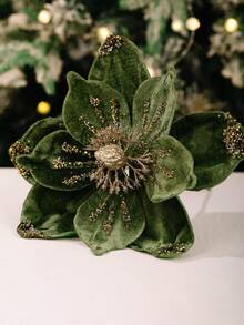 1 Stück künstliche Samtblume mit Weihnachtsblumen, glitzernde Weihnachtsblumen, funkelnde Dekorationen, perfekt für Weihnachtsbaum Dekorationen, Kränze, Garten, Kamin