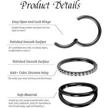 3pcs 18G Stainless Steel Nose Rings, Suitable For Septum, Nostril, Ear Cartilage, Helix, Inner Conch, Earlobes, 10mm Seamless Hinged Hoop Unisex Earrings - As Shown In the Figure - View 5