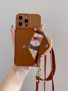 1 Stück Kartenhalter in Braun mit Handgelenkriemen & Umhängeband Handyhülle kompatibel mit iPhone 11 12 13 14 15 16 17 Serien