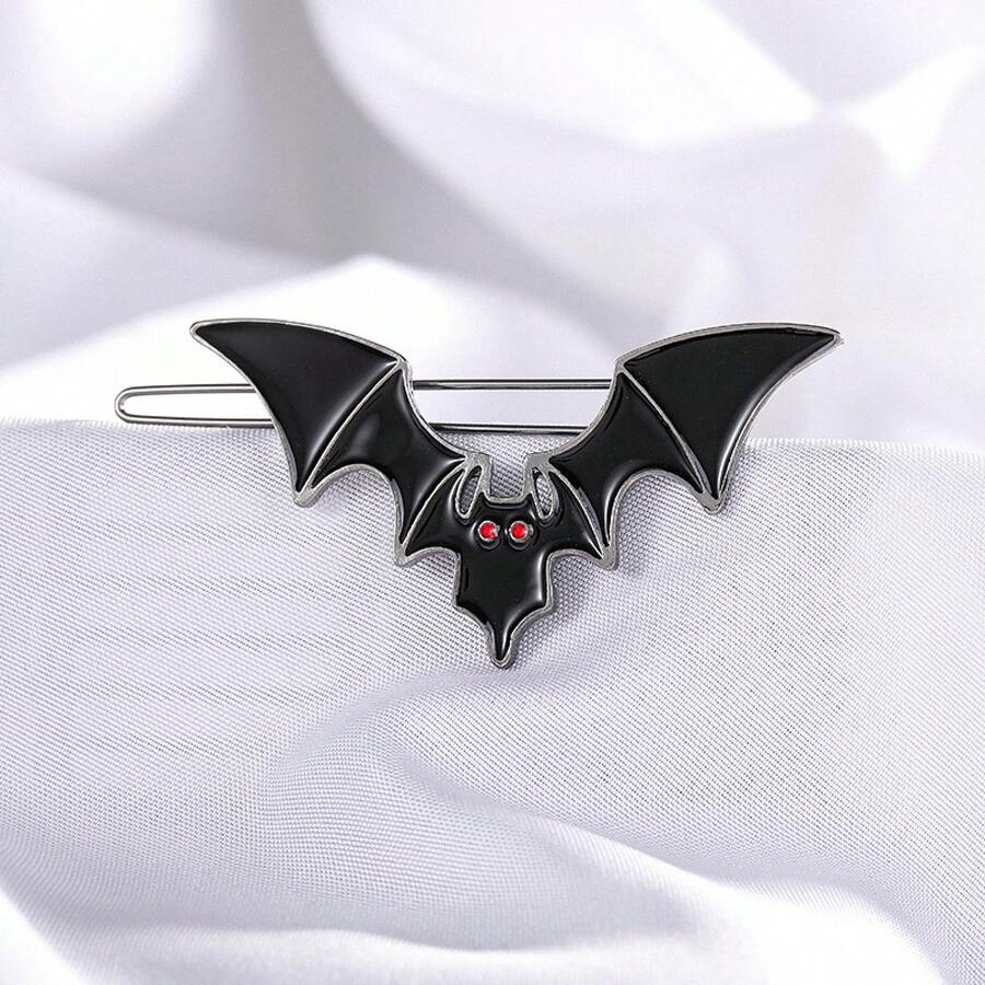 Halloween Black Bat Wing Side Clips - Unique Design, Edgy Niche Hair Accessories For Bangs - Black Bat - View 1