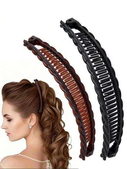 2 pezzi - Fermagli per capelli a banana grandi da donna - Fermagli retrò antiscivolo a doppia dentatura, adatti per capelli spessi, lunghi e ricci, robusti e delicati, colore caffè e nero, regalo di Natale, stile retrò, durevoli, accessori per le vacanze, regali, viaggi, regali per donne, accessori per capelli, regalini per calze