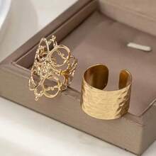 Set de 2 anillos huecos martillados de estilo bohemio, accesorios de joyería unisex para regalo