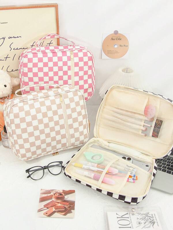 غطاء واقي للكتاب المقدس بطباعة شبكية جميلة، حقيبة تخزين أقلام وأدوات تجميل كبيرة السعة، نمط مربعات كلاسيكي، غطاء واقي للكتاب المقدس، حقيبة تخزين متعددة الجيوب للأدوات المكتبية