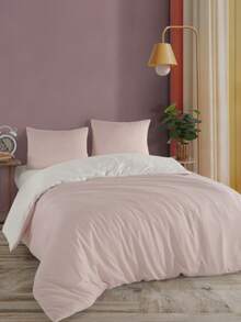 Double Bed Duvet Cover Set – 200x220 Cm Duvet, 180x200 Cm Fitted Sheet & 2 Pillowcases (50x70 Cm) – 80% Cotton, 20% Polyester – Soft, Durable & Easy-Care Bedding – Made In Turkey - Baby Pink - View 4