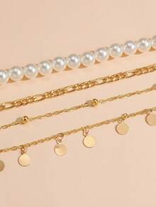 Collar de perlas falsas de aleación, versátil collar con colgante tipo gargantilla, collar de varias capas como joyería para mujeres - Multicolor - Ver 3