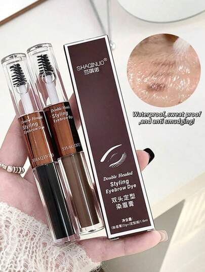 1 pieza SHAQINUO Tinte de cejas doble extremo impermeable y a prueba de sudor, natural y grueso, gel de cejas de larga duración y anti-manchas, de larga duración y sin desteñir, adecuado para deportes, natación y maquillaje diario