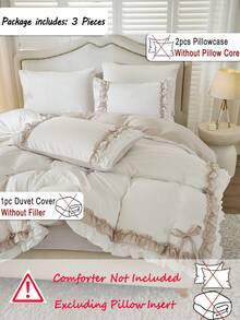 三件套可爱蝴蝶结荷叶边被套组(1个被套+2个枕套,不含被芯),复古优雅风格床上用品,卧室及房间装饰,理想礼物,复古别致家居纺织品 - 彩色 - 查看 5