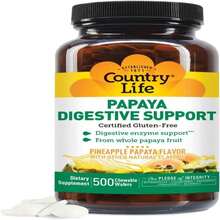 Country Life Chewable Papaya Enzymes For Digestion Support - Natural Pineapple &Amp; Papaya Flavor, Assists With Nutrient Absorption, Contains Papain &Amp; Protease - 200 And 500 Wafers Available - Flavor NameD - 查看 1