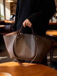 1pc New Korean Style Crinkled Shoulder Bag, Large Capacity Handbag, Lightweight Luxurious Vintage Elegant Tote Bag, Multipurpose Underarm Bag, High-End Fashion Shoulder Bag, Shopping Bag, Work Bag, Niche French Design - Coffee - View 7