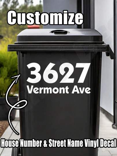 10x15cm Personalized Trash Can Sticker - Decorate Your Trash Can With House Number And Street Name, Horizontal Design For Easy Identification, Waterproof And Durable, Modern Personalized Housewarming, Couple, Parent, Family, Friend Gift