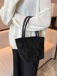 Rhinestone Chain Bucket Bag Elegant Casual Shoulder Bag Fashionable Ladies Handbag - Black - View 5