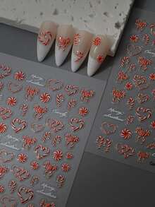 1pc 5D Jelly Embossed Red Christmas Candy Nail Sticker, DIY Self-Adhesive Waterproof Nail Art Decal - Đỏ + trắng - Xem 3