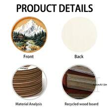 1 set/6 piezas Posavasos de madera con patrón de paisaje rural, set de material de tabla de madera, manteles aislantes de calor, adecuados para bar, reuniones en el hogar, cafetería, oficina, todas las ocasiones, decoración del hogar, regalo de Navidad - Posavasos circular de madera - Ver 8