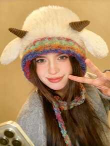 Ein süßer, modischer und vielseitiger gestrickter Hut mit Riemen für eine pelzige Weihnachts-Outdoor-Reise-Party für Damen, Mädchen und Studenten, um sich warm zu halten, die Ohren zu schützen und im Winter warm zu bleiben