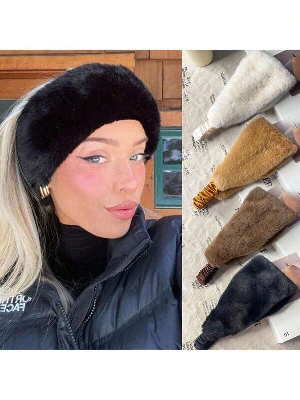 Autumn/Winter Fluffy Wide Headband, Windproof Elastic Hair Accessories, Warm Headwrap For Women Fall Women Bandana Sport Sweatband Winter Hair Wrap Yoga Workout Hair Band For Vacation Outfits Woman Elegant Scarf