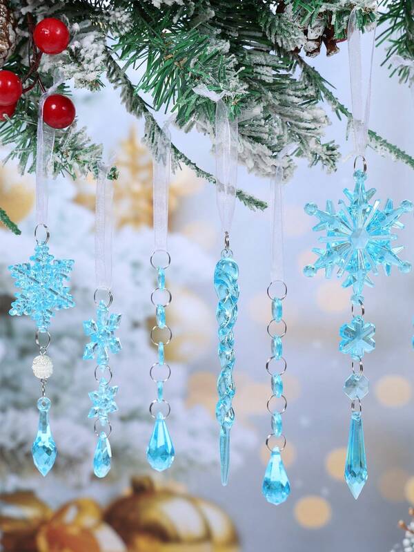 10/18 piezas Colgante de cristal acrílico navideño, Colgante de copo de nieve de hielo transparente, Conjunto de colgantes de árbol de Navidad de cristal, Decoraciones de árbol de Navidad, Adornos colgantes navideños, Decoración de ambiente navideño, Decoración del hogar, Decoración de la habitación, Decoración de pared, Decoración de ventana, Regalos de Navidad ideales, Decoración de invierno, Decoración de fiesta de Navidad, Suministros de fiesta de Navidad, Recuerdos de fiesta, Decoraciones de fiesta de cumpleaños y boda, Decoraciones de Año Nuevo 2026