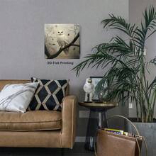 1pc 40*40cm(16x16inch) Canvas Framed Wall Art Print Rustic Snow Owl Winter Scene Woodland Animals For Home Office Bathroom Living Room Hallway Dining Room Cafe Bedroom Decoration.Stretched And Framed Ready To Hang. - 白色 - 查看 4