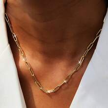 1 件 925 银几何链女士项链，简约颈链，适合日常、派对、节日、音乐节、送给家人、朋友、圣诞节、万圣节、情人节、生日的礼物 - 金色 - 查看 6