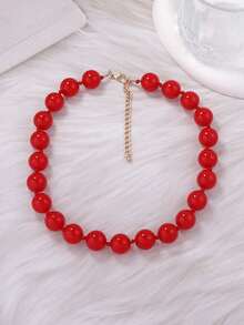 1pc Fashionable Minimalist Versatile Round Acrylic Beaded Necklace, Suitable For Women's Vacation And Daily Wear - Multicolor - View 12