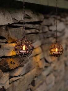 1/2pcs Solar Powered Beaded Copper Wire Ball Hanging Lamp, With Solar Tea Light Candle, Tabletop Decor Lamp, Suitable For Patio, Garden, Backyard, Gazebo, Trees, Fence