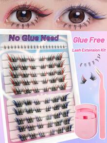 80 Pcs 3 Styles Mixed Red And Blue No Glue And Remover Needed Self Adhesive Lashes Cluster Fluffy 8-12mm Mixed Lengthes Kit, Bottom Cluster Lashes No Glue Needed Fluffy Individual Lashes Self Adhesive DIY Eyelashes Extension Pre-Glued Cluster Lashes Natural Wispy Lashes Extension C Curl Lash Clusters No Glue Need No Remover False Eyelashes With Tweezers And Curler