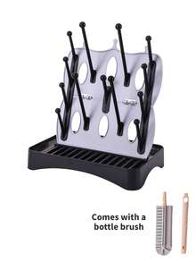 1 Escurridor multifuncional desmontable Material: PP Ligero y portátil Escurridor de tazas Utilizado para escurrir botellas/tazas/platos/vajilla y palillos, etc. Adecuado para el hogar/cocina/baño/habitación del bebé/oficina Estilo moderno y sencillo Diseño de base desmontable Incluye un cepillo desmontable para botellas Fácil de limpiar Fácil de almacenar Incluye ganchos y bandeja También se puede usar como tablero de almacenamiento de escritorio