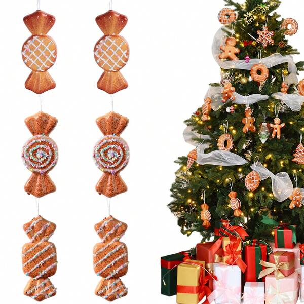 3PCS Christmas Gingerbread Man Pendant Brown Flash Donut Ice Cream Candy Christmas Tree Hanging Decoration For DIY Wreath Festival Party Home Decoration Christmas Decorations Room Decor Winter