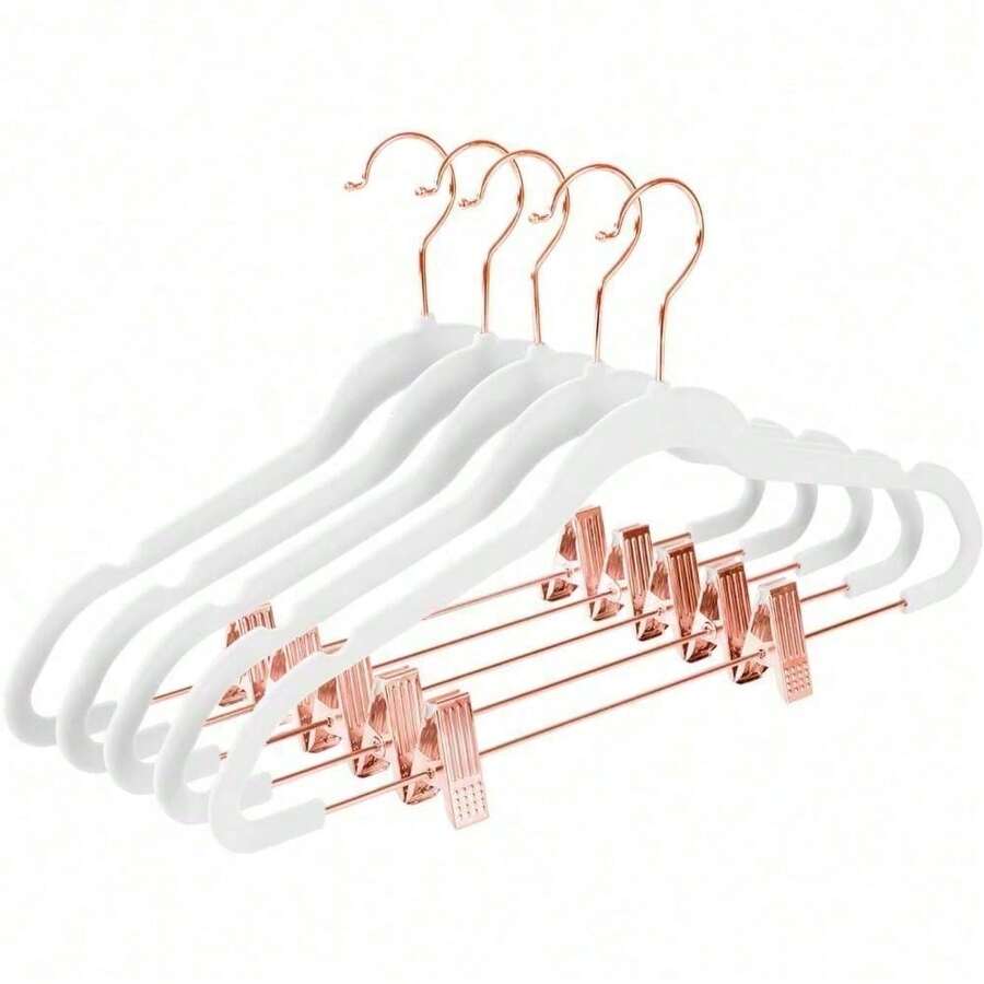Premium All Black Velvet Pants Hangers With Adjustable Clips (Pack Of 20) Slim Skirt Hangers- Non Slip Felt Outfit Dress- Black Hooks,Space Saving Shirt Clothes -END - 白色/玫瑰金 - 查看 1