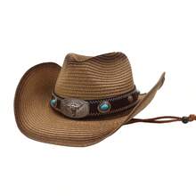1 pieza Sombrero de paja tipo Panamá casual y bohemio con bloques de color, protección UV y a prueba de viento, versátil para hombres y mujeres, para todas las estaciones
