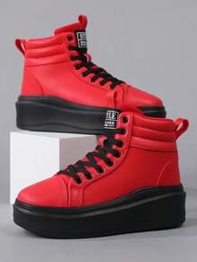 Women's 2025 New Simple Classic Front Lace-Up Casual Sports Outdoor High-Top Sneakers, Versatile Casual Sneakers, Fashion Sports Shoes For Women, Students, Outdoor Hiking, Suitable For All Seasons, High Platform Thick Sole Sneakers