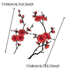 Festive Embroidered Cherry Blossom Patch Set - White, Red, Pink, And Brown Tones - Perfect For DIY Projects And Clothing Accessories