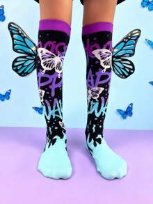 1 Pair Knee-High Socks, Cute Children's Socks, Fun And Unique Design With Adorable 3D Butterfly Wings, Suitable For Autumn/Winter Wear, Great For Holidays, New Year, Outdoor Activities, Cosplay, Daily Wear, Parties And Festive Gifts - Multicolor - View 4