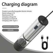 Feizsmile Rechargeable Pepper & Salt Grinder, Automatic Pepper Mill, Spice Grinder, USB Rechargeable, Adjustable Coarseness, One-Handed Operation, Ceramic Grinding, Refillable, Stainless Steel Housing, Suitable For Black Pepper, White Pepper, Sea Salt, Chili Pepper, Sesame, Cumin And Other Spices - Multicolor - View 4