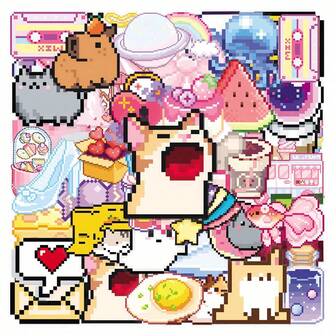 50pcs/Pack Transparent Pixel Retro Aesthetic Cute Mysterious INS Vintage Romantic Aesthetic Stickers, Adorable Cartoon Interesting Aesthetic Label Stickers For Scrapbooking, Self-Adhesive Stationery, Cards, Envelopes, Guitars, Instruments Decoration, Gifts For Teenagers, Parties, Rewards, Motivation, New Year, Winter, Christmas, Halloween Decor