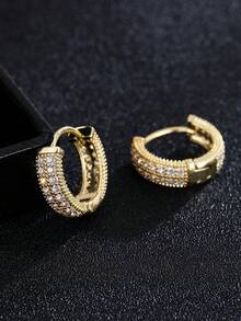 1 Pair Luxury Copper Round Hoop Earrings, Suitable For Women's Daily Wear, Gift For Friends