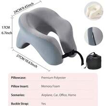 360° Head Support Memory Foam 2-In-1 Neck Pillow With Carrying Bag, Adjustable Buckle, Suitable For Travel, Home, Office And Gaming - Multicolor - View 2