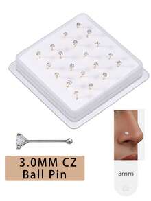 20PCS Golden Silvery Thin Nose Studs Set For Women Men 1.5mm-4mm Shiny CZ Nose Pins With L Shape, Straight, And Ball End – Nose Piercing Jewelry Case - Ball Pin - View 16