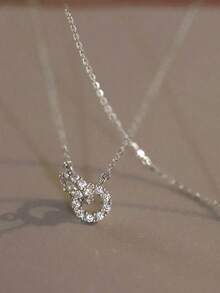 BALMORA 1 件 S925 纯银方晶锆石互锁环精致项链，优雅吊坠项链，适合女士 - 銀色 - 查看 9